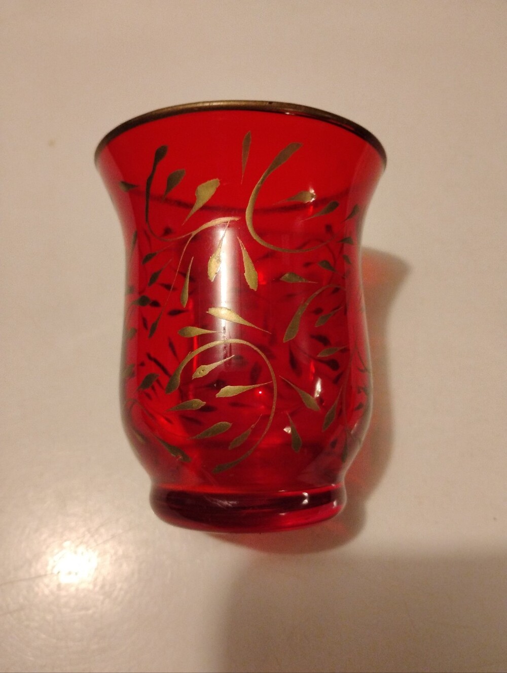 Vintage Red Christmas Vase with Gold Overlay